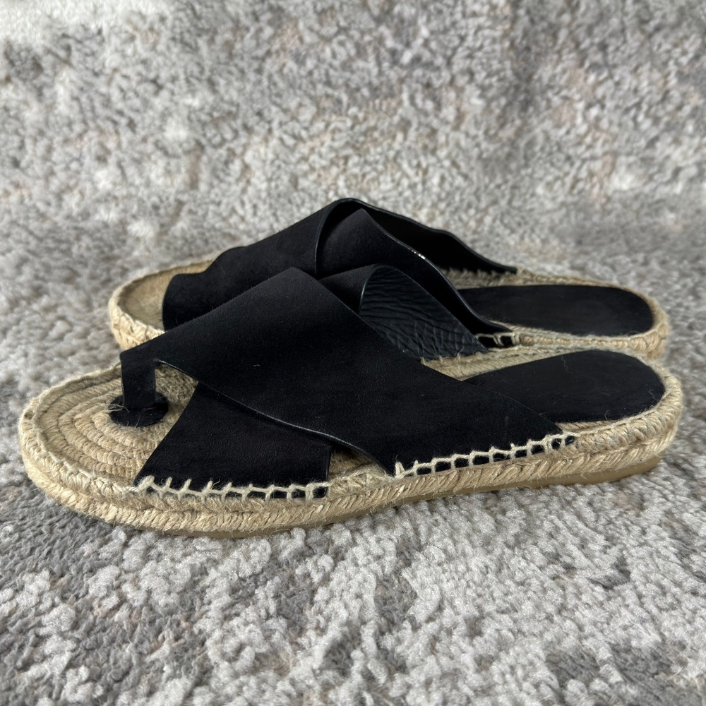 Vince Size 8 Suede Crisscross Espadrille Slide Sandal Black Womens - Picture 5 of 10